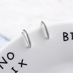 Cubic Zirconia & Silver-Plated Half-Circle Stud Earrings