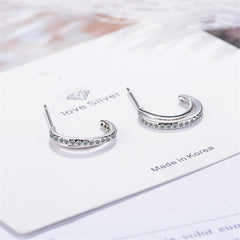 Cubic Zirconia & Silver-Plated Half-Circle Stud Earrings