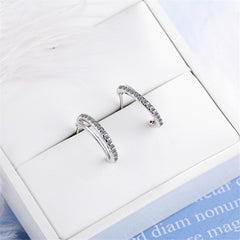 Cubic Zirconia & Silver-Plated Half-Circle Stud Earrings