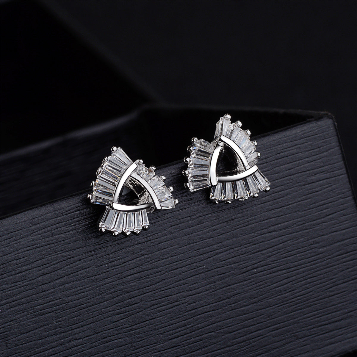 Cubic Zirconia & Silver-Plated Ladder Triangle Stud Earrings