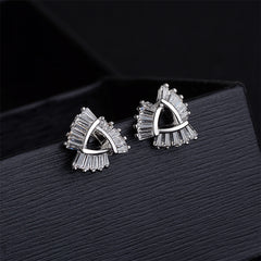 Cubic Zirconia & Silver-Plated Ladder Triangle Stud Earrings