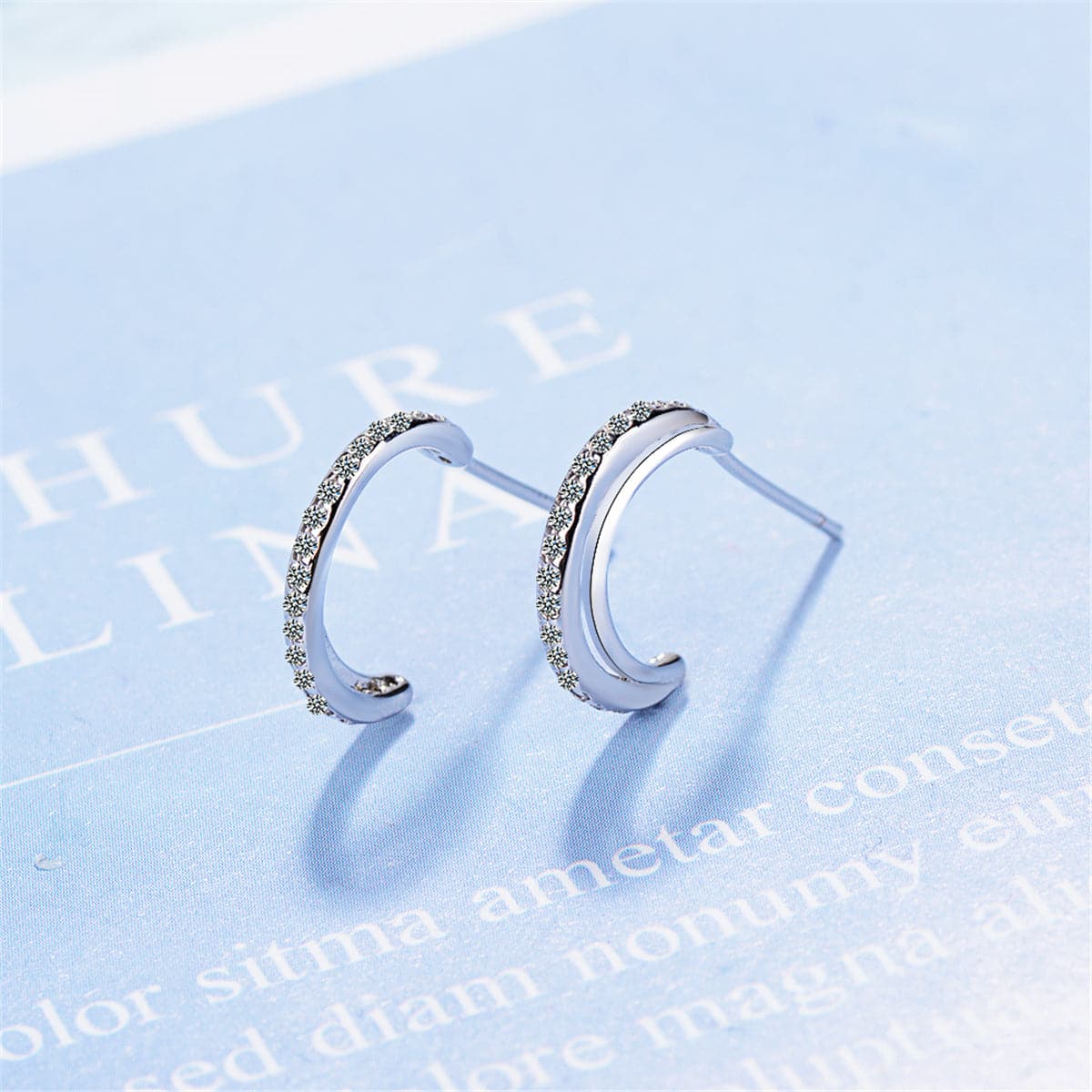 Cubic Zirconia & Silver-Plated Half-Circle Stud Earrings