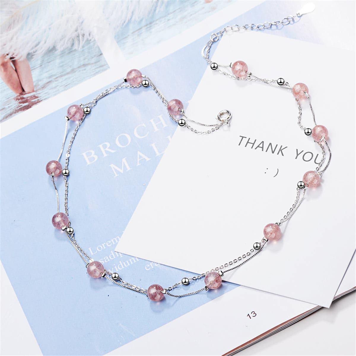 Strawberry Red Crystal & Silver-Plated Station Necklace