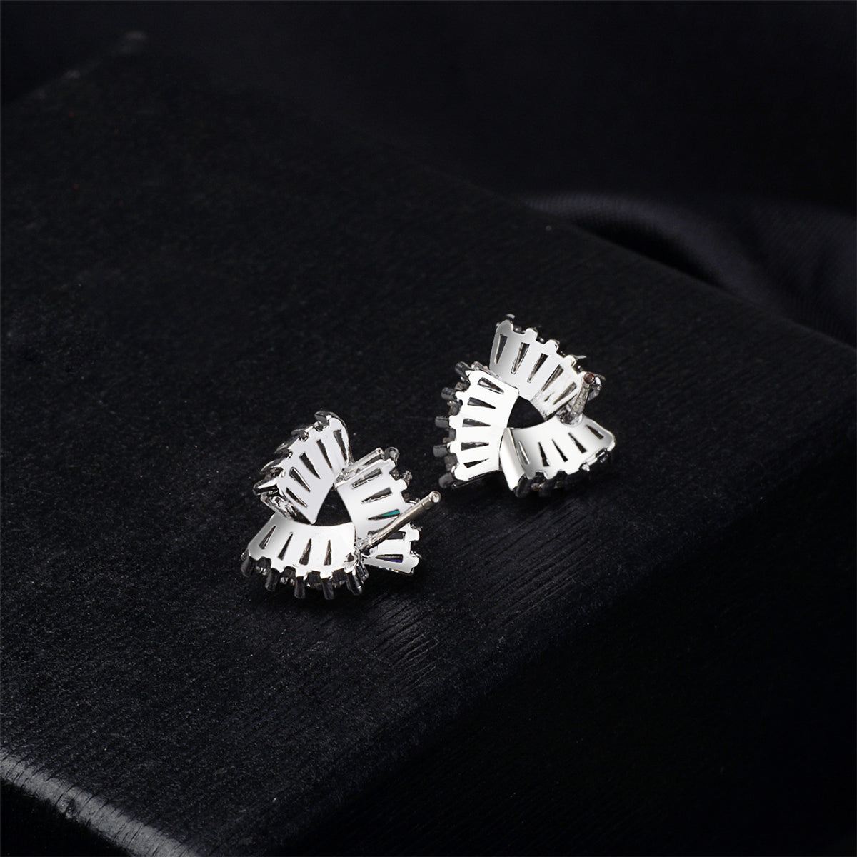 Cubic Zirconia & Silver-Plated Ladder Triangle Stud Earrings
