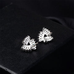 Cubic Zirconia & Silver-Plated Ladder Triangle Stud Earrings