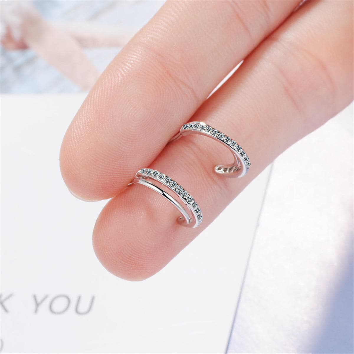 Cubic Zirconia & Silver-Plated Half-Circle Stud Earrings