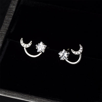 Cubic Zirconia and Crystal Silver-Plated Star and Moon Stud Earrings, silver stud earrings for women, side view