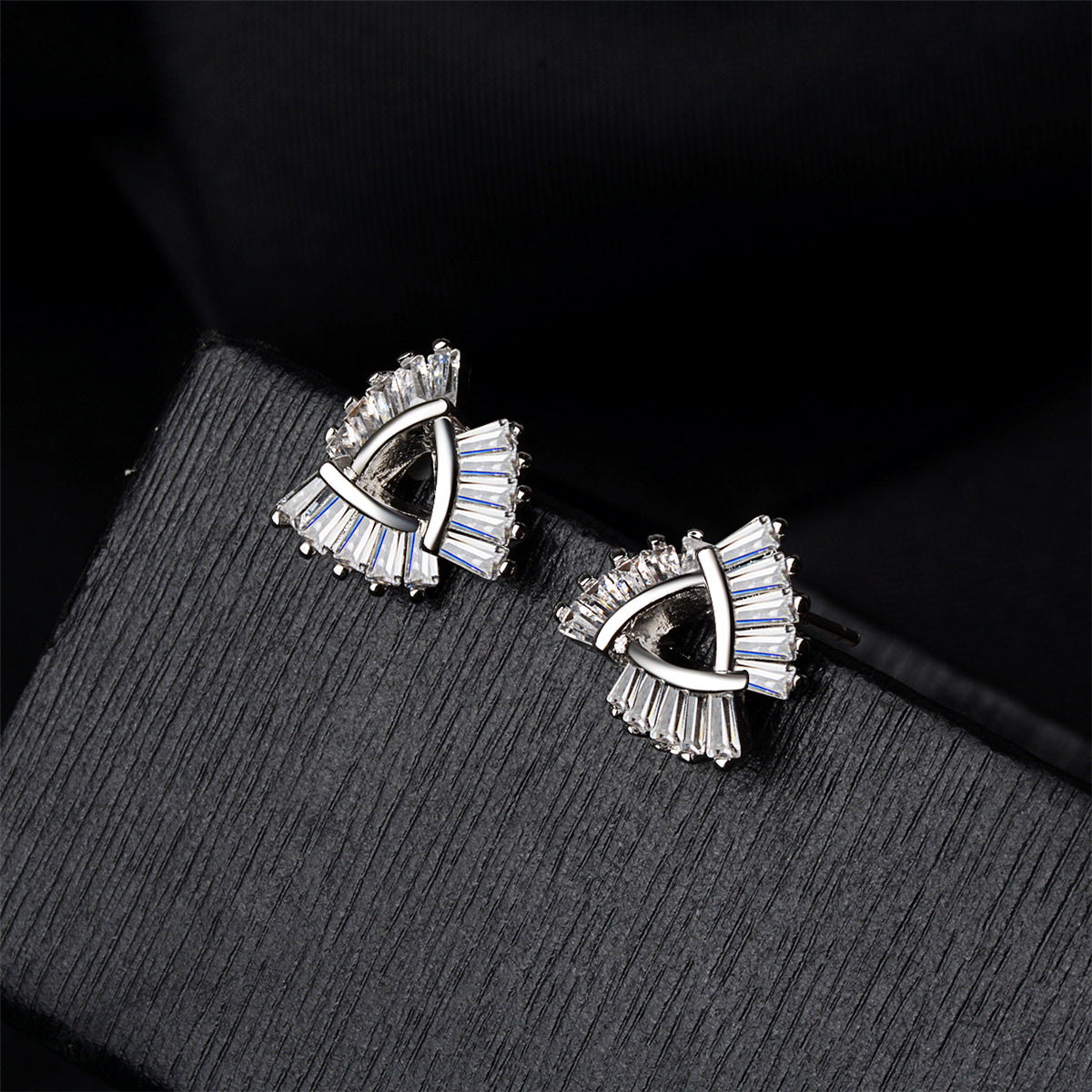 Cubic Zirconia & Silver-Plated Ladder Triangle Stud Earrings