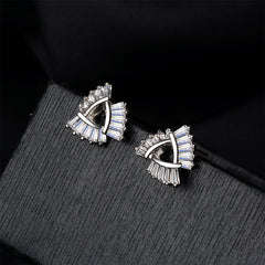 Cubic Zirconia & Silver-Plated Ladder Triangle Stud Earrings