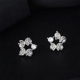 Cubic Zirconia & Silver-Plated Butterfly Circle Stud Earrings