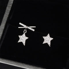cubic zirconia & Fine Silver-Plated Star Asymmetrical Stud Earrings - streetregion