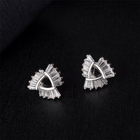 Cubic Zirconia & Silver-Plated Ladder Triangle Stud Earrings