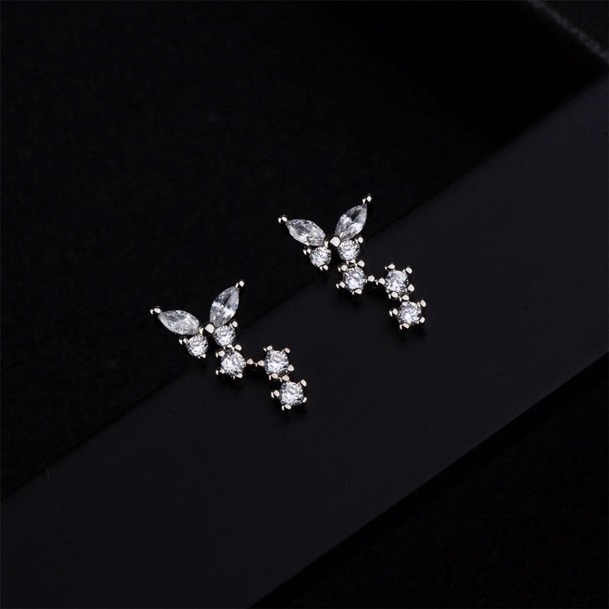 Cubic Zirconia & Silver-Plated Butterfly Drop Earrings