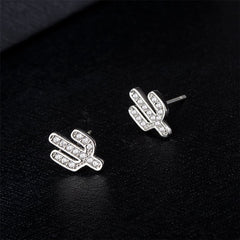 Cubic Zirconia & Silver-Plated Cactus Stud Earrings