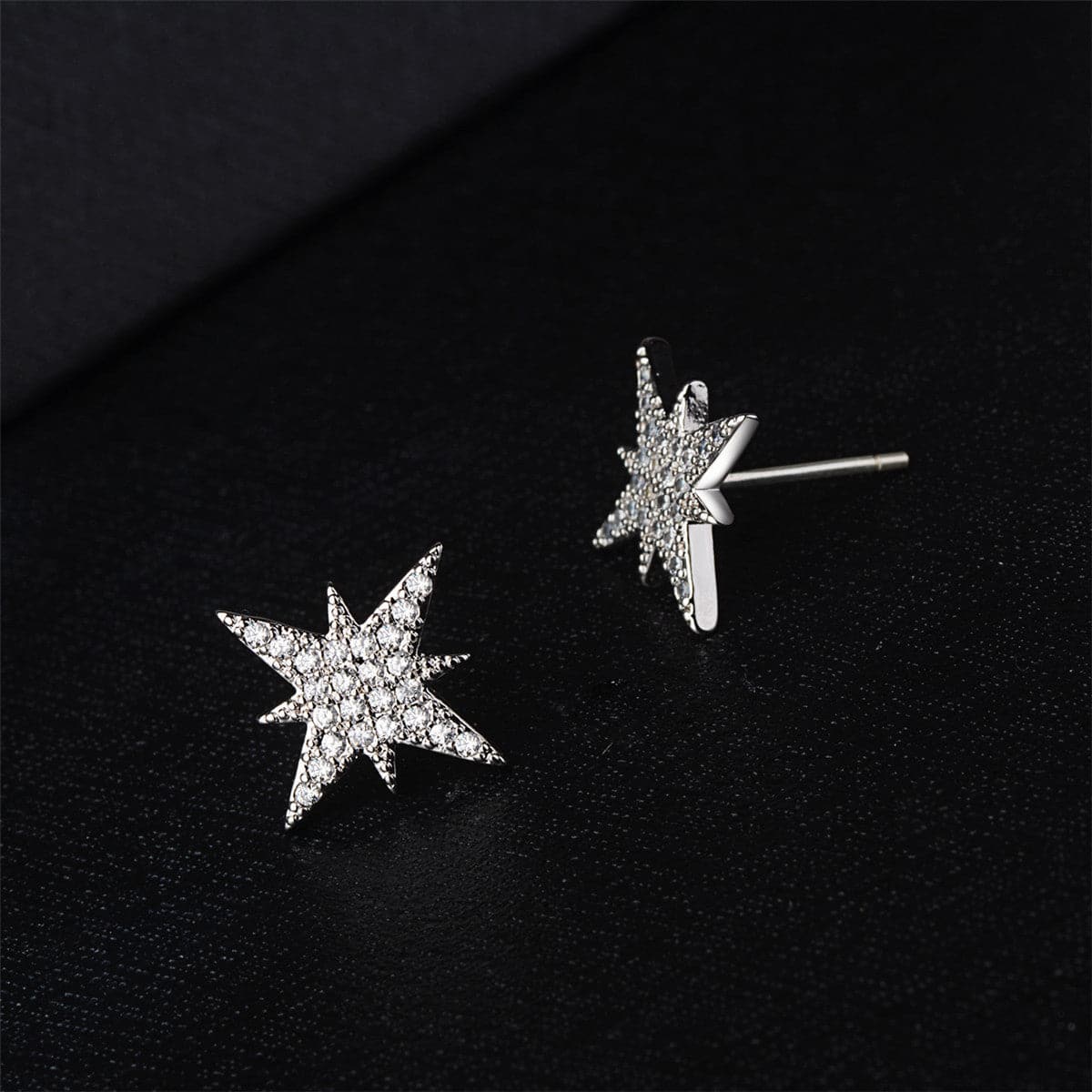 Cubic Zirconia & Silver-Plated Star Stud Earrings