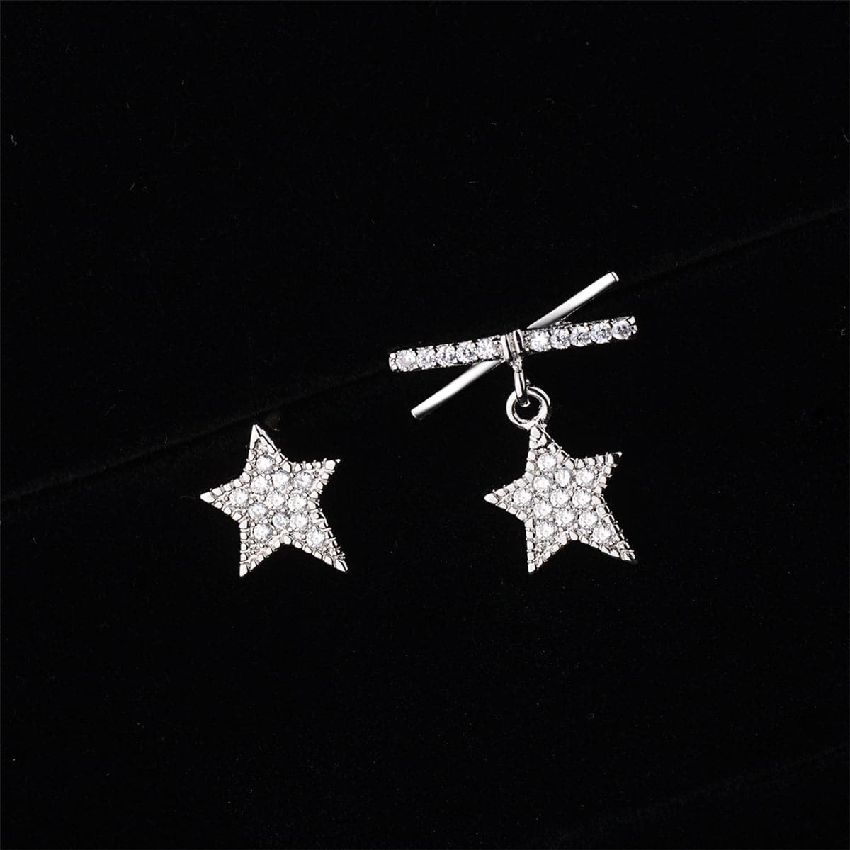 cubic zirconia & Fine Silver-Plated Star Asymmetrical Stud Earrings - streetregion