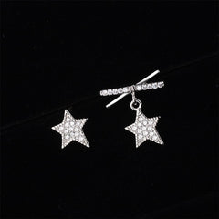 cubic zirconia & Fine Silver-Plated Star Asymmetrical Stud Earrings - streetregion