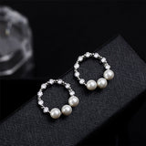 Imitation Pearl & Cubic Zirconia Hoop Stud Earrings