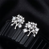 Cubic Zirconia & Silver-Plated Tree Stud Earrings