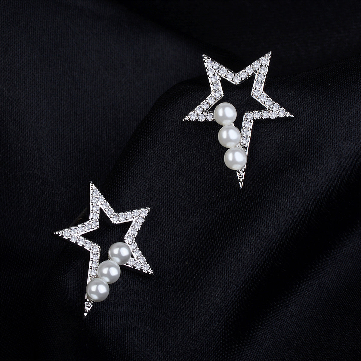 Pearl & Cubic Zirconia Star Stud Earrings