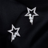Pearl & Cubic Zirconia Star Stud Earrings