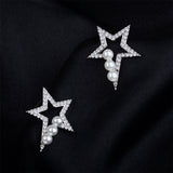 Pearl & Cubic Zirconia Star Stud Earrings