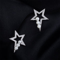 Pearl & Cubic Zirconia Star Stud Earrings