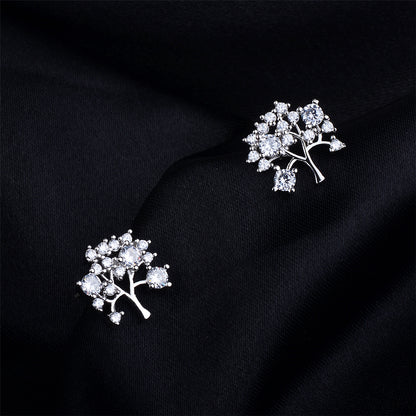 Cubic Zirconia and Silver-Plated Tree Stud Earrings, silver stud earrings for women, vintage-inspired design, side view