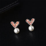 Pearl & Red Cubic Zirconia Heart Stud Earrings