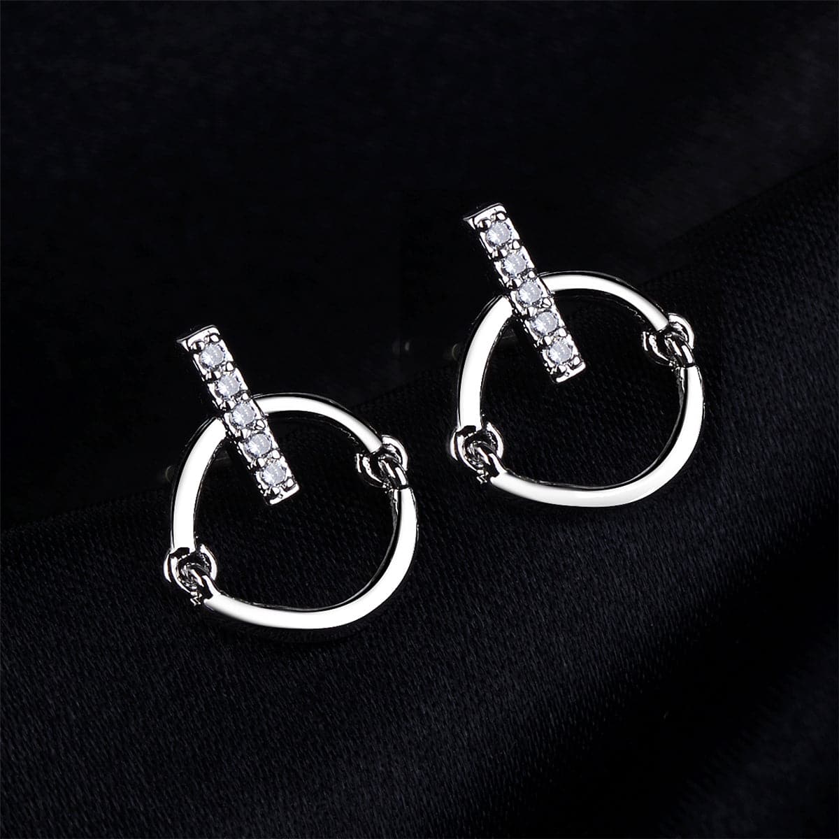 Cubic Zirconia & Silver-Plated Bar Hoop Stud Earrings