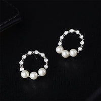 Imitation Pearl & Cubic Zirconia Hoop Stud Earrings