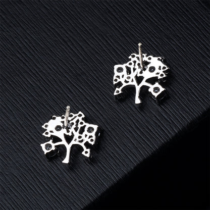 Cubic Zirconia and Silver-Plated Tree Stud Earrings, silver stud earrings for women, vintage-inspired design, detail close-up