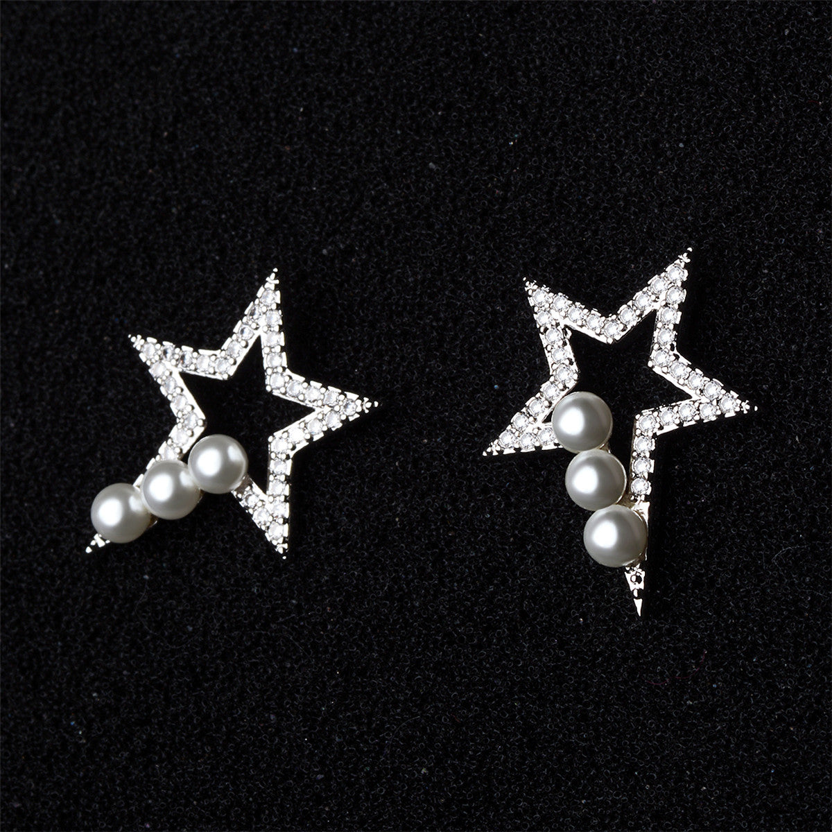 Pearl & Cubic Zirconia Star Stud Earrings