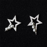 Pearl & Cubic Zirconia Star Stud Earrings