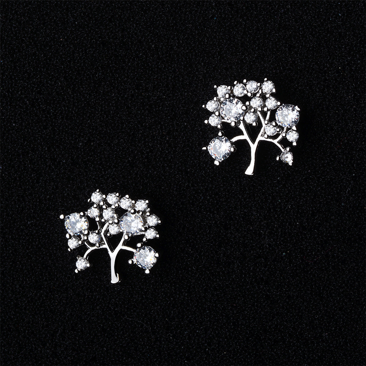 Cubic Zirconia and Silver-Plated Tree Stud Earrings, silver stud earrings for women, vintage-inspired design, lifestyle look
