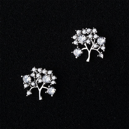 Cubic Zirconia and Silver-Plated Tree Stud Earrings, silver stud earrings for women, vintage-inspired design, lifestyle look