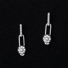 Cubic Zirconia & Silver-Plated Bar Plum Blossom Drop Earrings