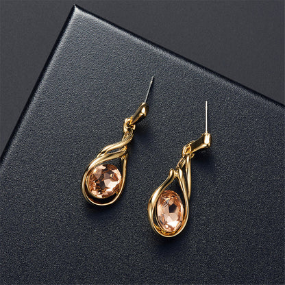 Yellow and White Cubic Zirconia Pendant Necklace and Drop Earrings, drop earrings for women, detail close-up