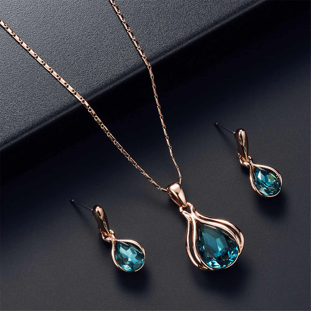 Blue and White Cubic Zirconia Pendant Necklace and Drop Earrings, drop earrings for women, styled look