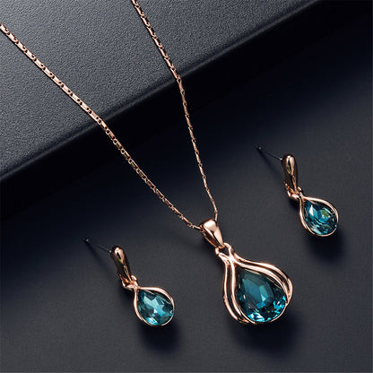 Blue and White Cubic Zirconia Pendant Necklace and Drop Earrings, drop earrings for women, styled look