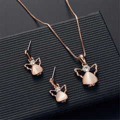 Rose Quartz & Cubic Zirconia Angel Pendant Necklace & Drop Earrings