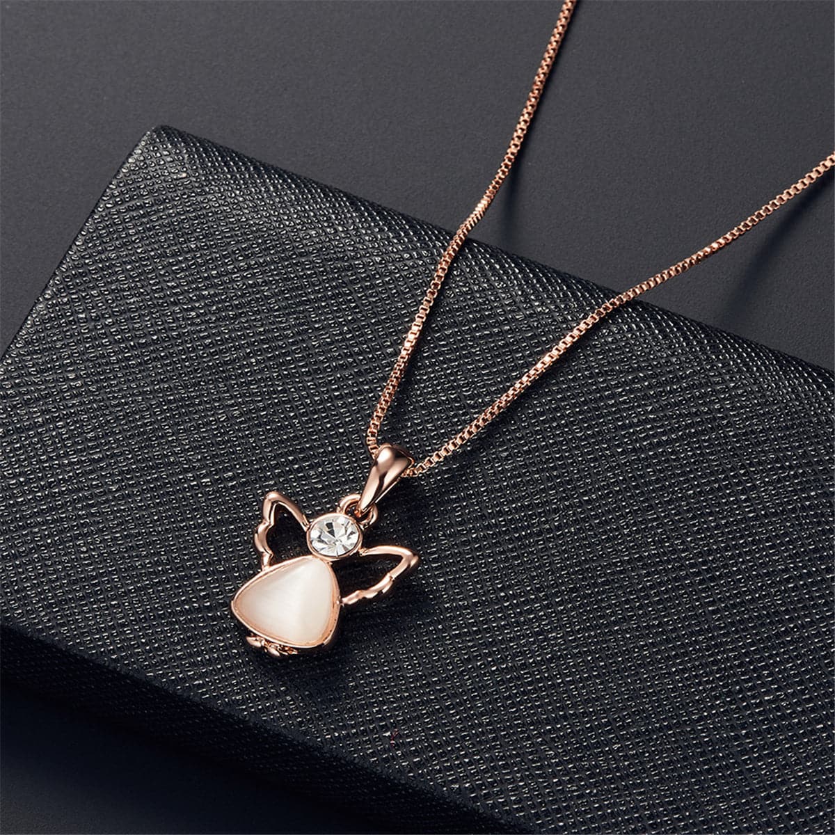 Rose Quartz and Cubic Zirconia Angel Pendant Necklace and Drop Earrings, drop earrings for women, detail close-up