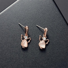 Rose Quartz & Cubic Zirconia Angel Pendant Necklace & Drop Earrings