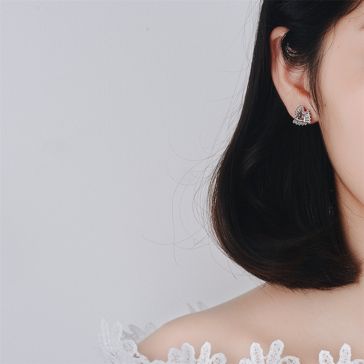 Cubic Zirconia & Silver-Plated Ladder Triangle Stud Earrings