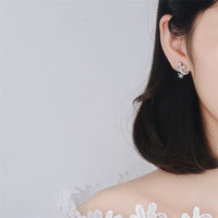 Cubic Zirconia & Silver-Plated Star Cluster & Moon Stud Earrings