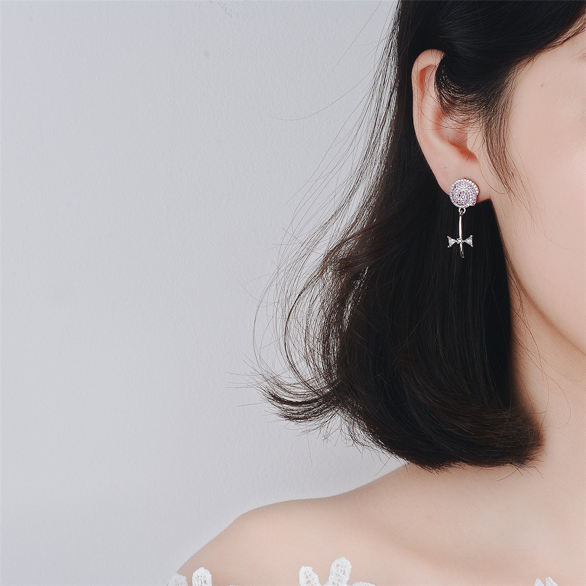 Cubic Zirconia and Silver-Plated Lollipop Drop Earrings, silver drop earrings for women, botanical inspired, styled look