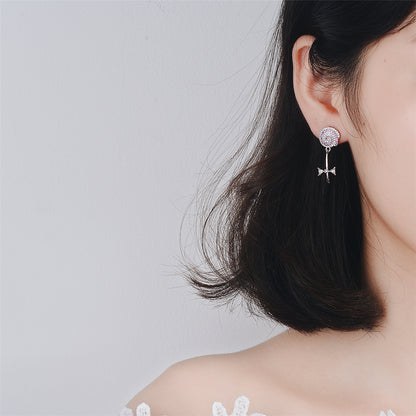 Cubic Zirconia and Silver-Plated Lollipop Drop Earrings, silver drop earrings for women, botanical inspired, styled look