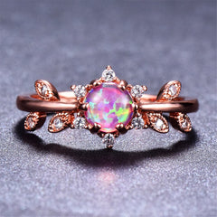 Purple Opal & Cubic Zirconia Leaf Ring