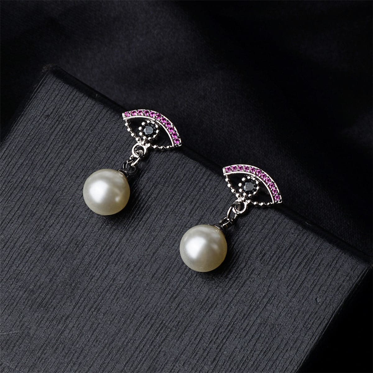 Pearl & Cubic Zirconia Silver-Plated Evil Eye Drop Earrings