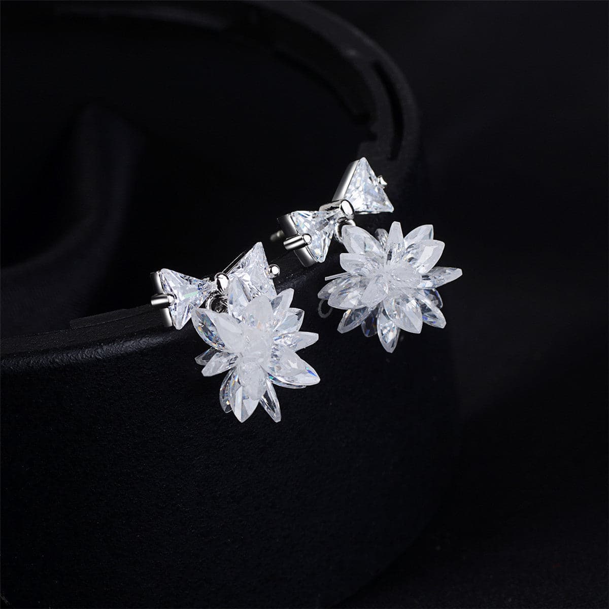 Cubic Zirconia & Crystal Silver-Plated Bow & Snowflake Drop Earrings